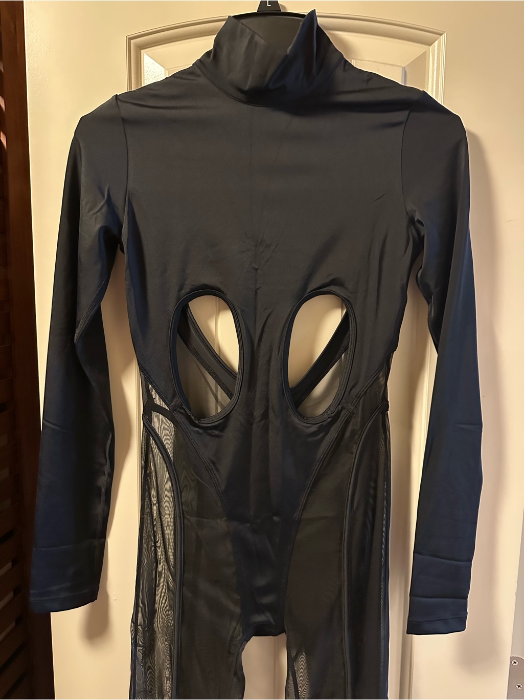 Women’s Black Long-Sleeve Cutout Mesh Jumpsuit — image 4 of 5